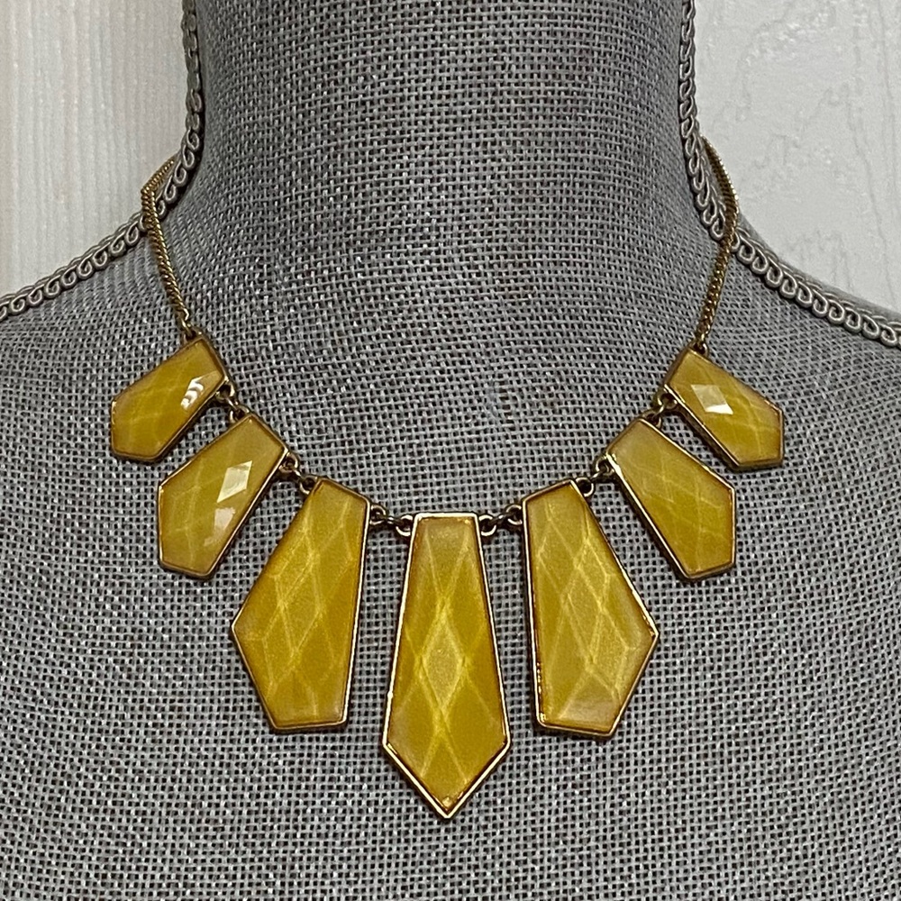 Chunky Faceted Orange Gold Geometric Statement Necklace